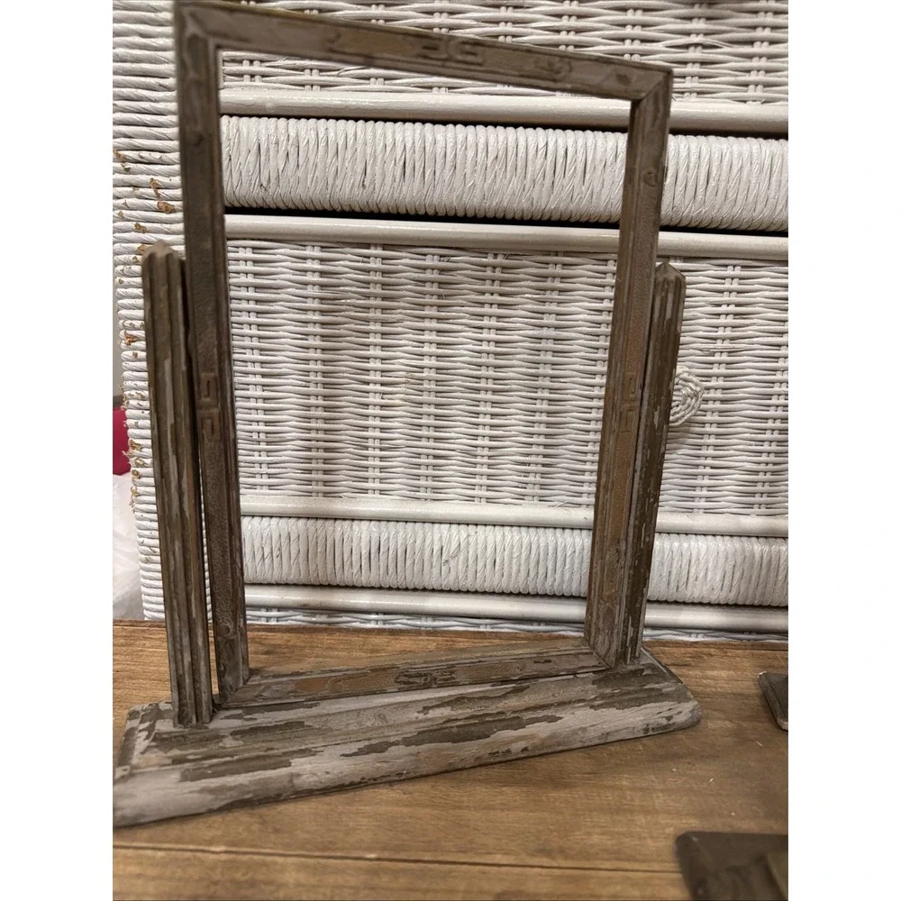 Vintage Antique Swivel Pedestal Picture Frame Set of 4 Distressed Metal Wood